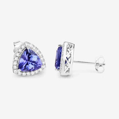 Pendientes de 3.82 quilates de tanzanita genuina y diamante blanco en oro blanco de 14K