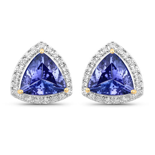 Pendientes de oro amarillo de 14 quilates con tanzanita genuina de 3,82 quilates y diamantes blancos