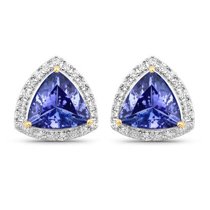 Pendientes de oro amarillo de 14 quilates con tanzanita genuina de 3,82 quilates y diamantes blancos