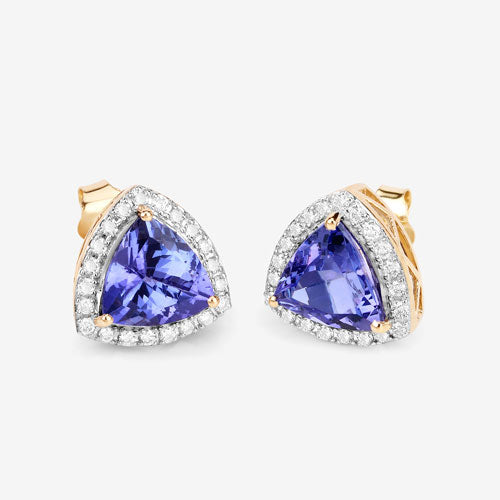 Pendientes de oro amarillo de 14 quilates con tanzanita genuina de 3,82 quilates y diamantes blancos