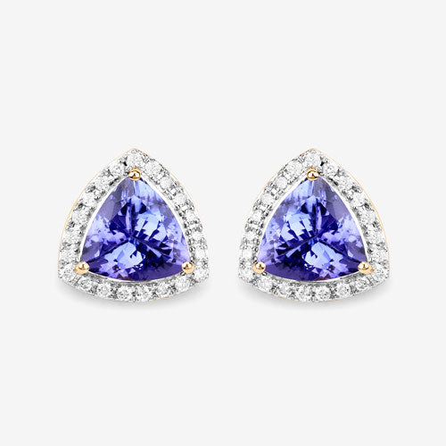Pendientes de oro amarillo de 14 quilates con tanzanita genuina de 3,82 quilates y diamantes blancos