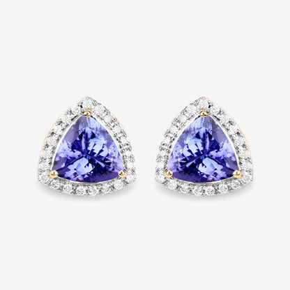 Pendientes de oro amarillo de 14 quilates con tanzanita genuina de 3,82 quilates y diamantes blancos