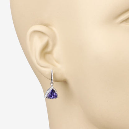 Pendientes de oro blanco de 14 quilates con tanzanita genuina de 3,86 quilates y diamantes blancos