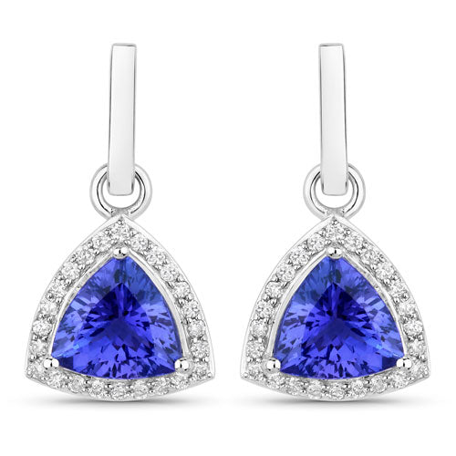 Pendientes de oro blanco de 14 quilates con tanzanita genuina de 3,86 quilates y diamantes blancos
