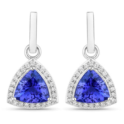 Pendientes de oro blanco de 14 quilates con tanzanita genuina de 3,86 quilates y diamantes blancos