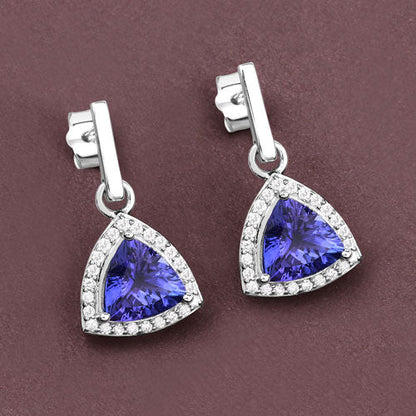 Pendientes de oro blanco de 14 quilates con tanzanita genuina de 3,86 quilates y diamantes blancos