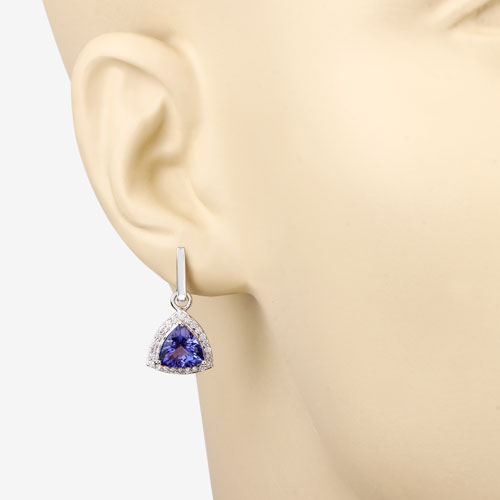 Pendientes de oro blanco de 14 quilates con tanzanita genuina de 3,86 quilates y diamantes blancos