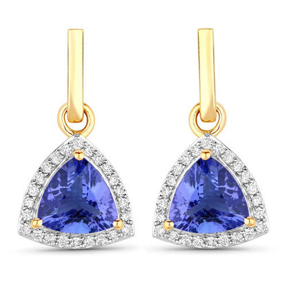 Pendientes de oro amarillo de 14 quilates con tanzanita genuina de 3,86 quilates y diamantes blancos