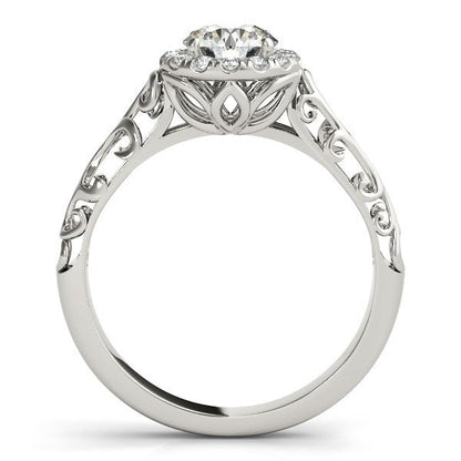Anillo de compromiso de oro blanco de 14 quilates con diamantes redondos estilo halo antiguo (5/8 quilates en total)