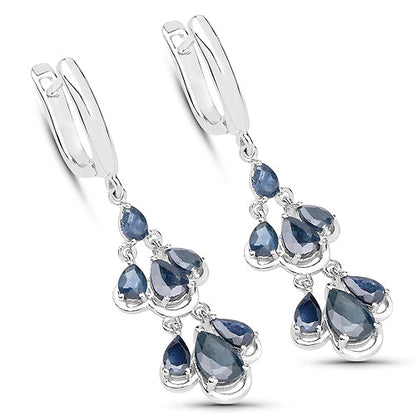 Pendientes de plata de ley .925 con zafiro azul auténtico de 4,18 quilates