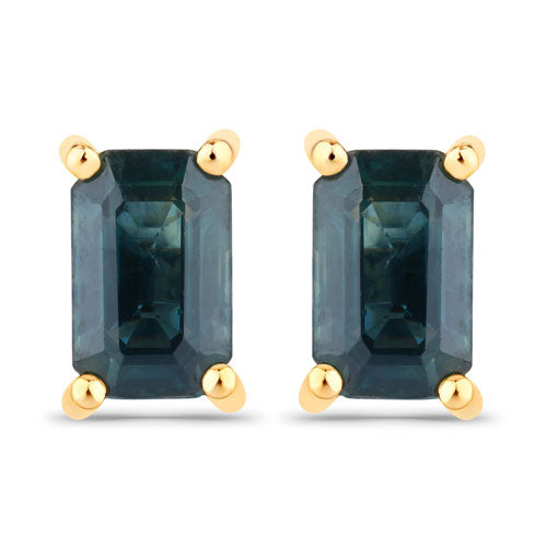 Pendientes de zafiro azul genuino de 0,80 quilates en oro amarillo de 14 quilates