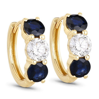 Aretes de oro amarillo de 14 quilates con zafiro azul natural de 3,60 quilates y diamantes creados en laboratorio