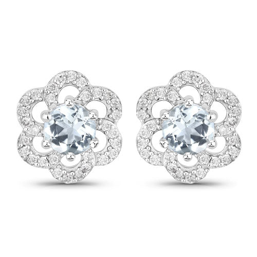 Pendientes de oro blanco de 14 quilates con aguamarina auténtica de 0,61 quilates y diamantes blancos
