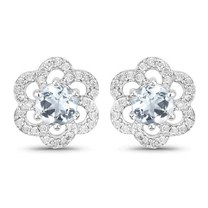 Pendientes de oro blanco de 14 quilates con aguamarina auténtica de 0,61 quilates y diamantes blancos