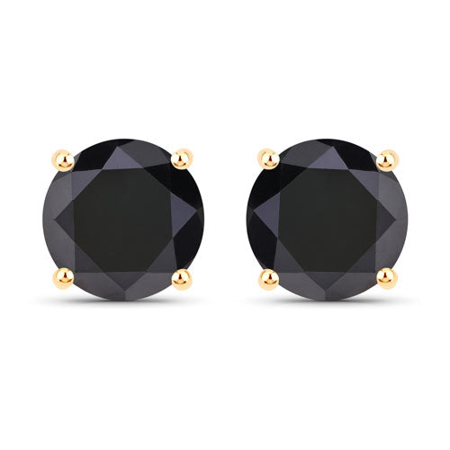 Pendientes de oro amarillo de 14 quilates con diamantes negros auténticos de 3,84 quilates