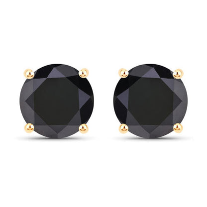 Pendientes de oro amarillo de 14 quilates con diamantes negros auténticos de 3,84 quilates