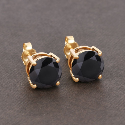 Pendientes de oro amarillo de 14 quilates con diamantes negros genuinos de 4,30 quilates