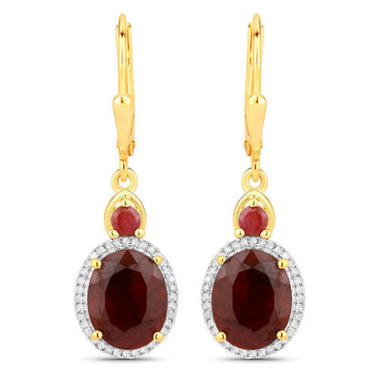 Aretes de plata de ley .925 con rubíes teñidos de 6,98 quilates y diamantes blancos