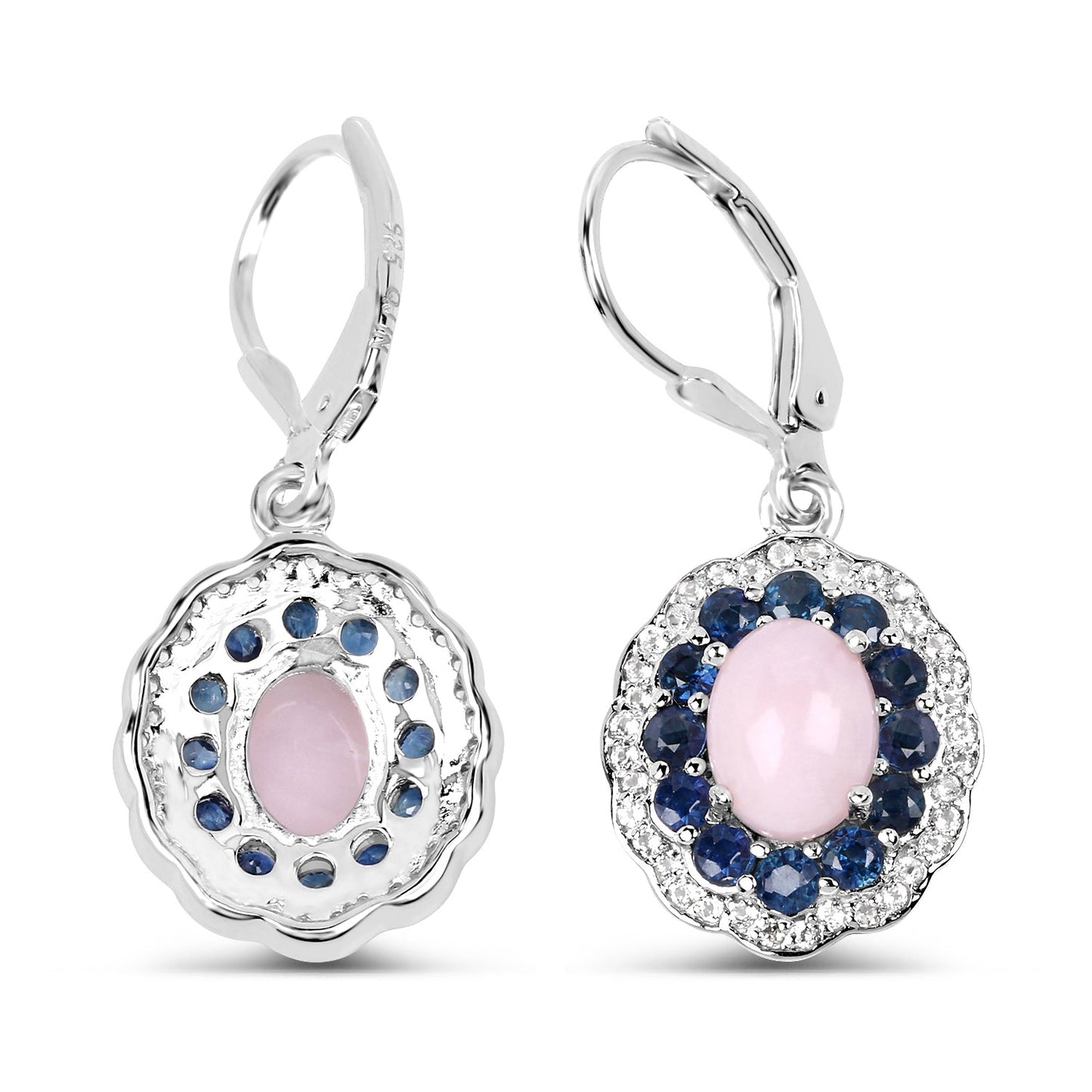 Pendientes de plata de ley .925 con ópalo auténtico de 4.00 quilates, zafiro rosa, azul y topacio blanco