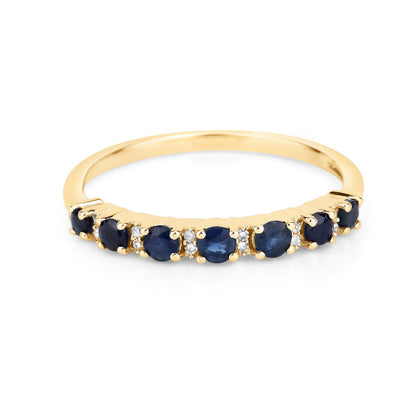 Anillo de oro amarillo de 14K con zafiro azul genuino de 0,43 quilates y diamantes blancos