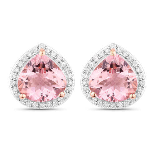 Pendientes de oro rosa de 14 quilates con morganita genuina de 3,27 quilates y diamantes blancos