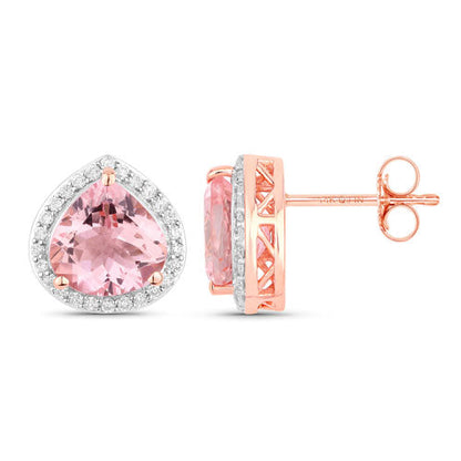 Pendientes de oro rosa de 14 quilates con morganita genuina de 3,27 quilates y diamantes blancos