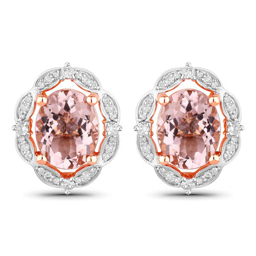 Pendientes de oro rosa de 14 quilates con morganita genuina de 3,52 quilates y diamantes blancos