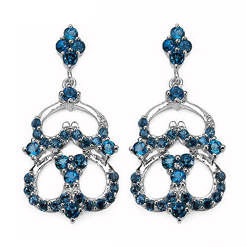 Pendientes de plata de ley .925 con topacio azul de Londres genuino de 4.84 quilates