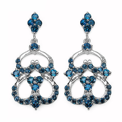 Pendientes de plata de ley .925 con topacio azul de Londres genuino de 4.84 quilates