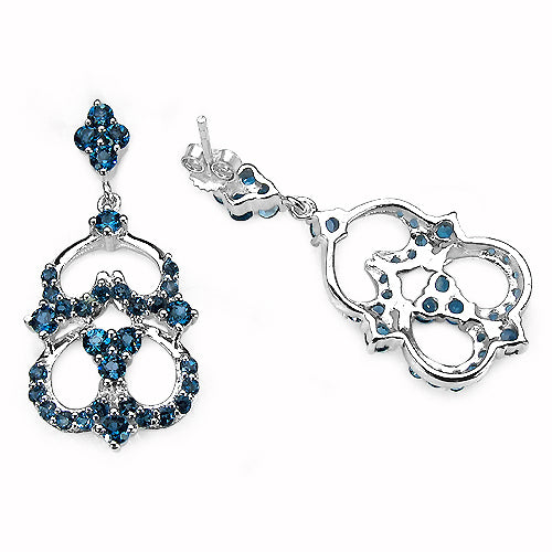 Pendientes de plata de ley .925 con topacio azul de Londres genuino de 4.84 quilates