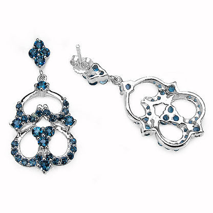Pendientes de plata de ley .925 con topacio azul de Londres genuino de 4.84 quilates