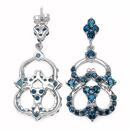 Pendientes de plata de ley .925 con topacio azul de Londres genuino de 4.84 quilates