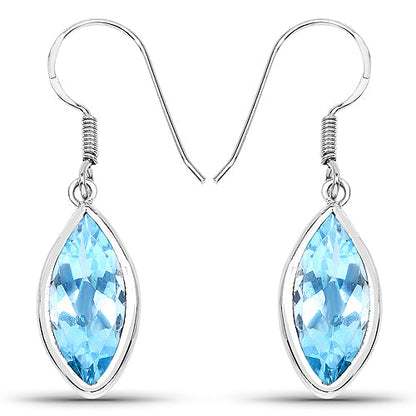 Pendientes de Plata de Ley .925 con Topacio Azul Genuino de 9.76 Quilates