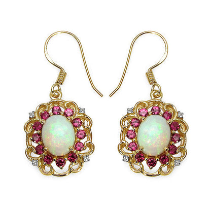Pendientes de plata de ley .925 con baño de oro amarillo de 14K y piedras múltiples auténticas de 4,94 quilates