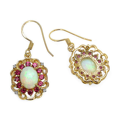 Pendientes de plata de ley .925 con baño de oro amarillo de 14K y piedras múltiples auténticas de 4,94 quilates