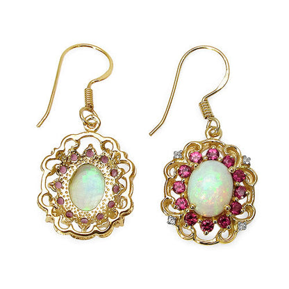 Pendientes de plata de ley .925 con baño de oro amarillo de 14K y piedras múltiples auténticas de 4,94 quilates