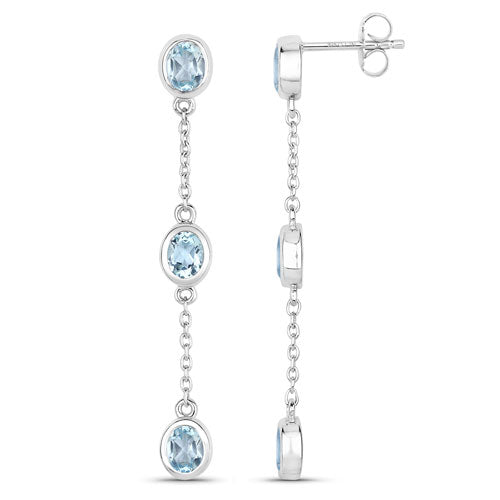 Pendientes de plata de ley .925 con topacio azul auténtico de 2,16 quilates
