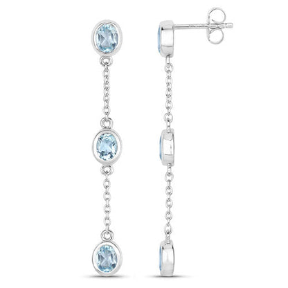 Pendientes de plata de ley .925 con topacio azul auténtico de 2,16 quilates