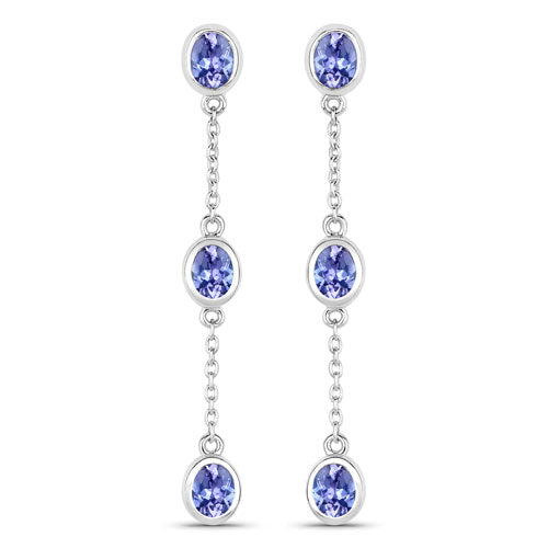 Aretes de tanzanita genuina de 1.98 quilates de plata de ley .925