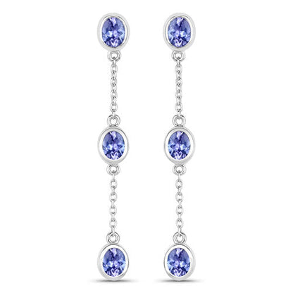 Aretes de tanzanita genuina de 1.98 quilates de plata de ley .925