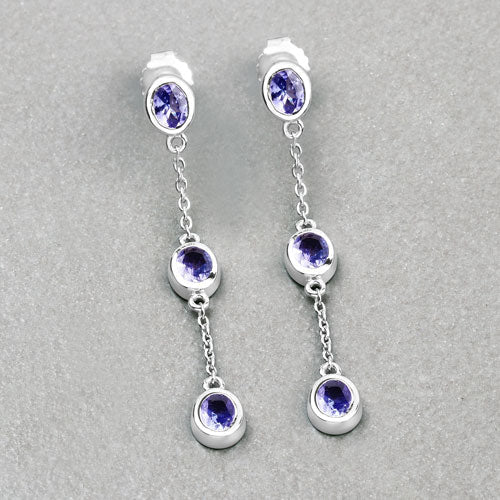 Aretes de tanzanita genuina de 1.98 quilates de plata de ley .925