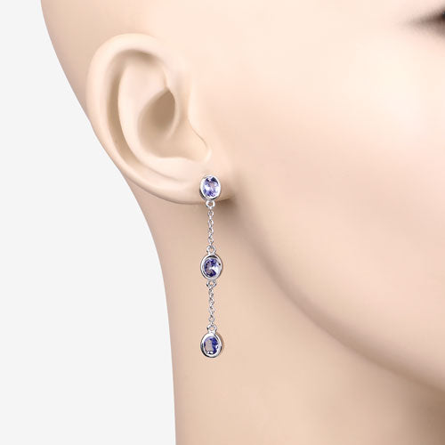 Aretes de tanzanita genuina de 1.98 quilates de plata de ley .925