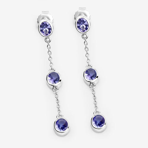 Aretes de tanzanita genuina de 1.98 quilates de plata de ley .925