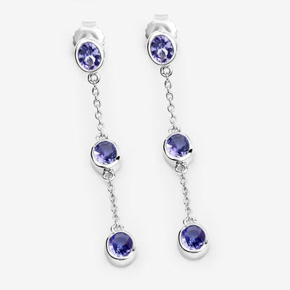 Aretes de tanzanita genuina de 1.98 quilates de plata de ley .925