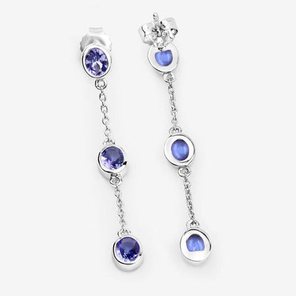 Aretes de tanzanita genuina de 1.98 quilates de plata de ley .925