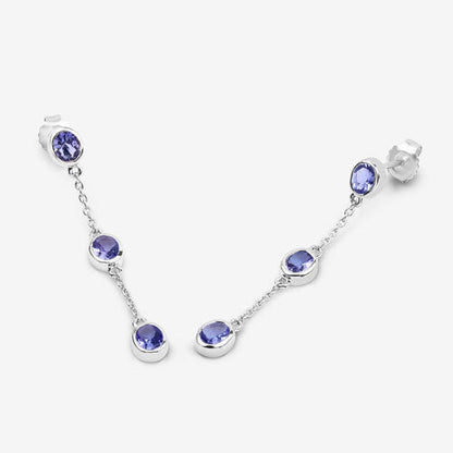 Aretes de tanzanita genuina de 1.98 quilates de plata de ley .925