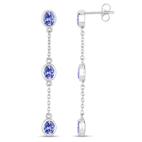 Aretes de tanzanita genuina de 1.98 quilates de plata de ley .925
