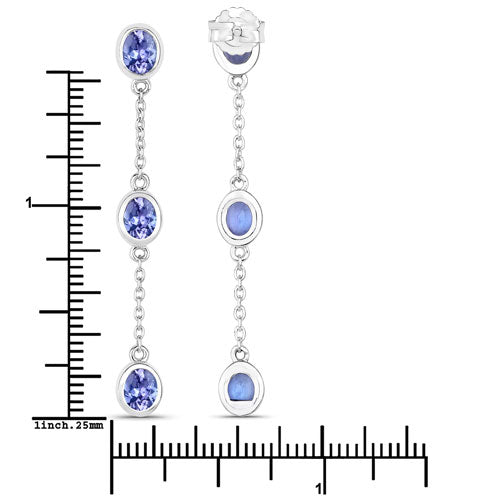 Aretes de tanzanita genuina de 1.98 quilates de plata de ley .925