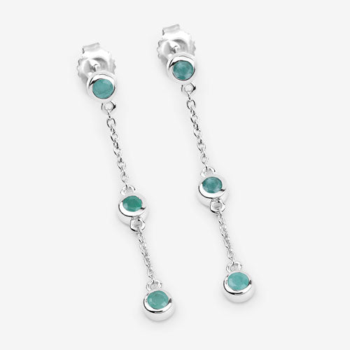 Aretes de plata de ley .925 con esmeralda genuina de 0.60 quilates