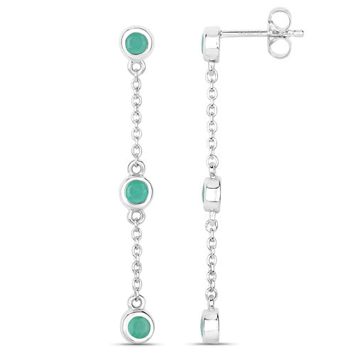 Aretes de plata de ley .925 con esmeralda genuina de 0.60 quilates